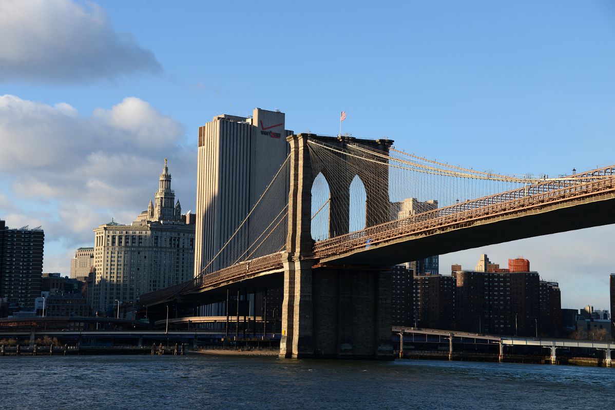 32 New York Brooklyn Bridge Close Up With Manhattan Municipal Building Before Sunset From Brooklyn Heights